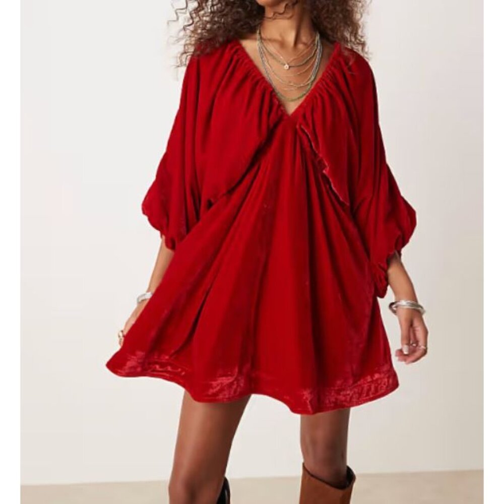 Free People Balloon Sleeve Portia Velvet Mini Dress
